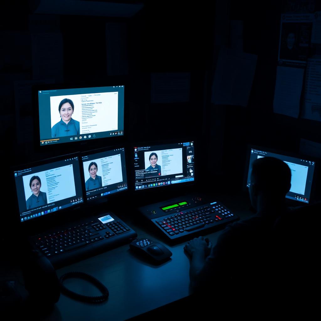 Professional scam operation showing sophisticated equipment and multiple workstations used to target families with fake emergency calls